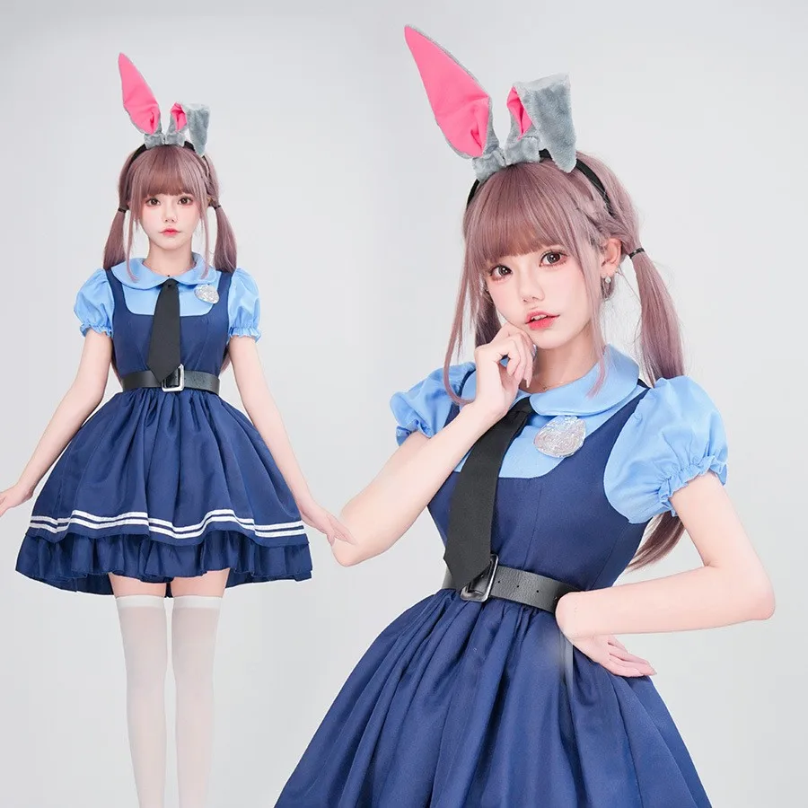 

Judy Hopp Cosplay Costume Cute Lolita Skirt And Hair Accessory For Halloween Party Clothes Disguise Cartoon Zoo Roleplay Costume