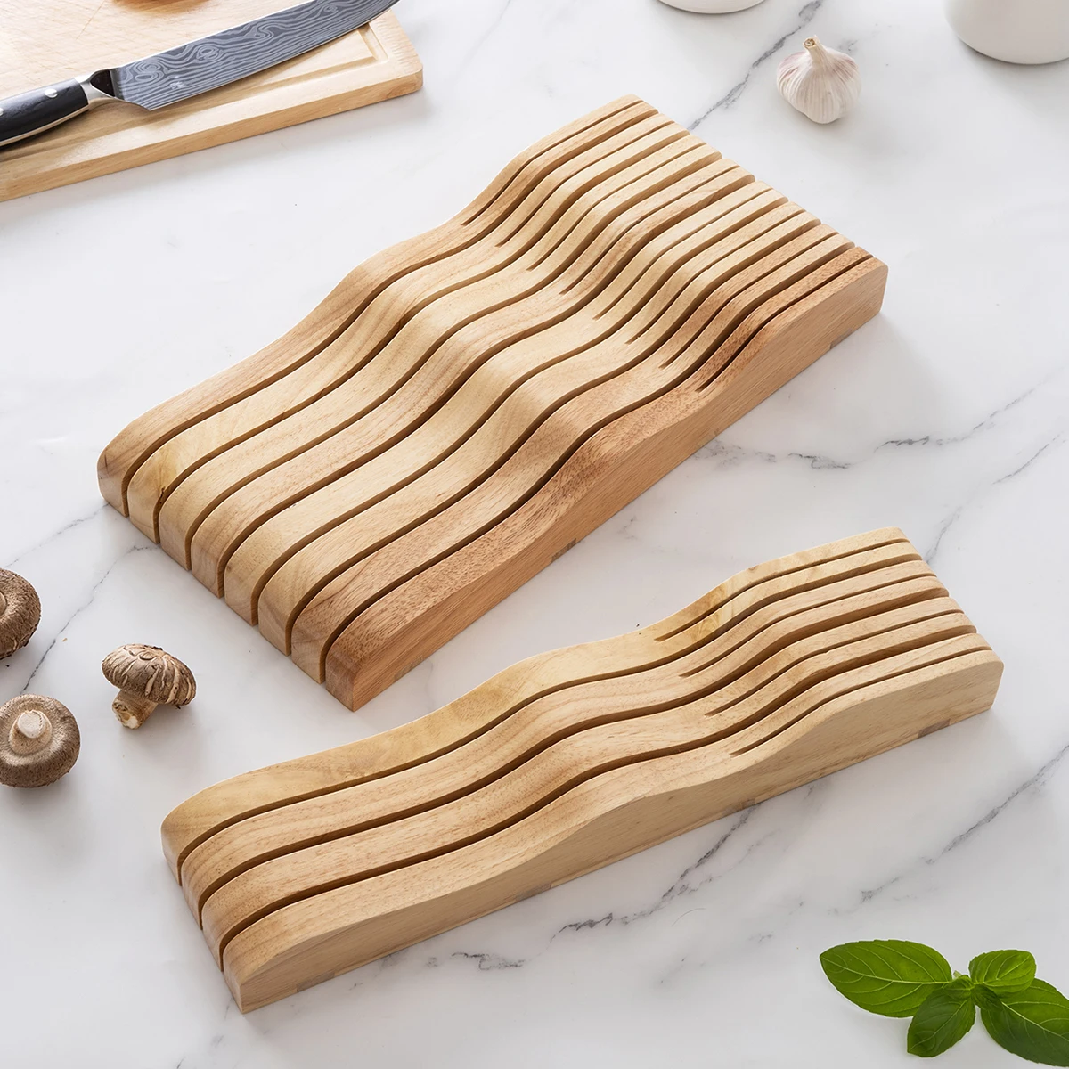 1PC-Knife Storage Rack, Tidy Kitchen Desktop, Creative Drawer Placement, Knife Holder, Horizontal Wooden Knife Holder - view 4