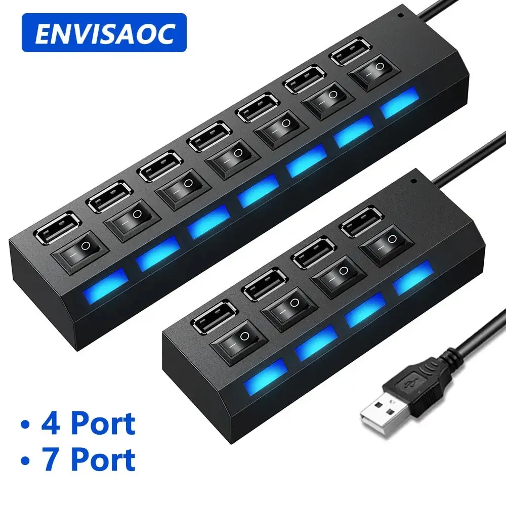 USB Hub Splitter With Individual Switch USB 4/7 Port Splitter Individual Switch USB Adapter Hub Multi-Port Socket Powered ON/OFF