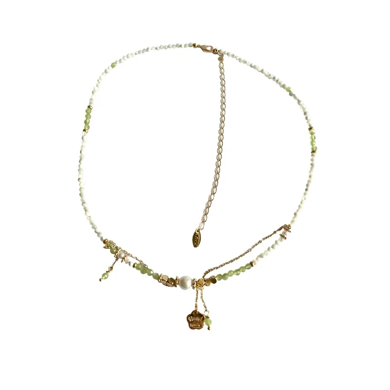 

Maiden Energy and Guardian Green Opal Beaded Necklace Summer Sweet Little Fresh Collarbone Chain
