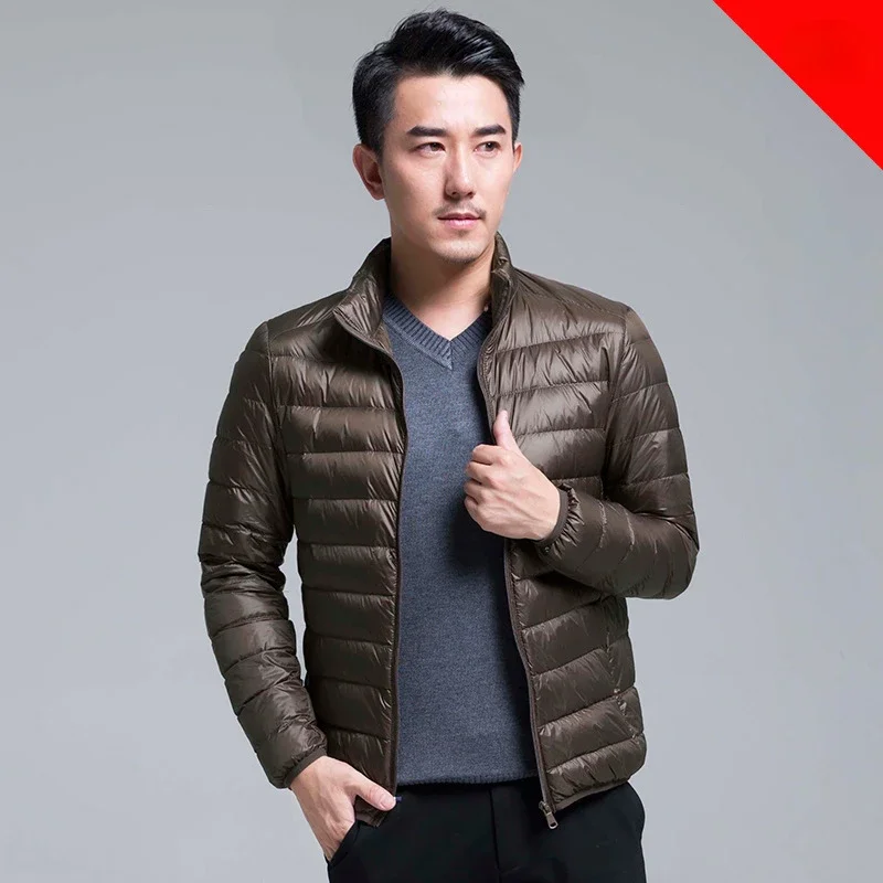 Chaqueta de plumón ligera para hombre, prendas de vestir exteriores de manga larga con cremallera, abrigo transpirable a prueba de viento, chaquetas empaquetables, Otoño e Invierno