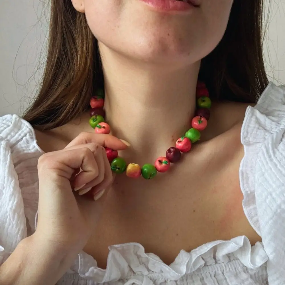 Layered Beads Fruit Necklace Stackable Blueberries Necklace Bracelet Set Handmade Colorful Beads Beaded Clavicle Chain Women