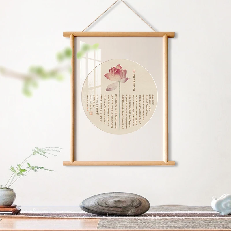 

New Chinese-style Wall Decoration Zen Heart Sutra Wall Hanging Tea Room Entrance Corridor Calligraphy Lotus Wall Painting