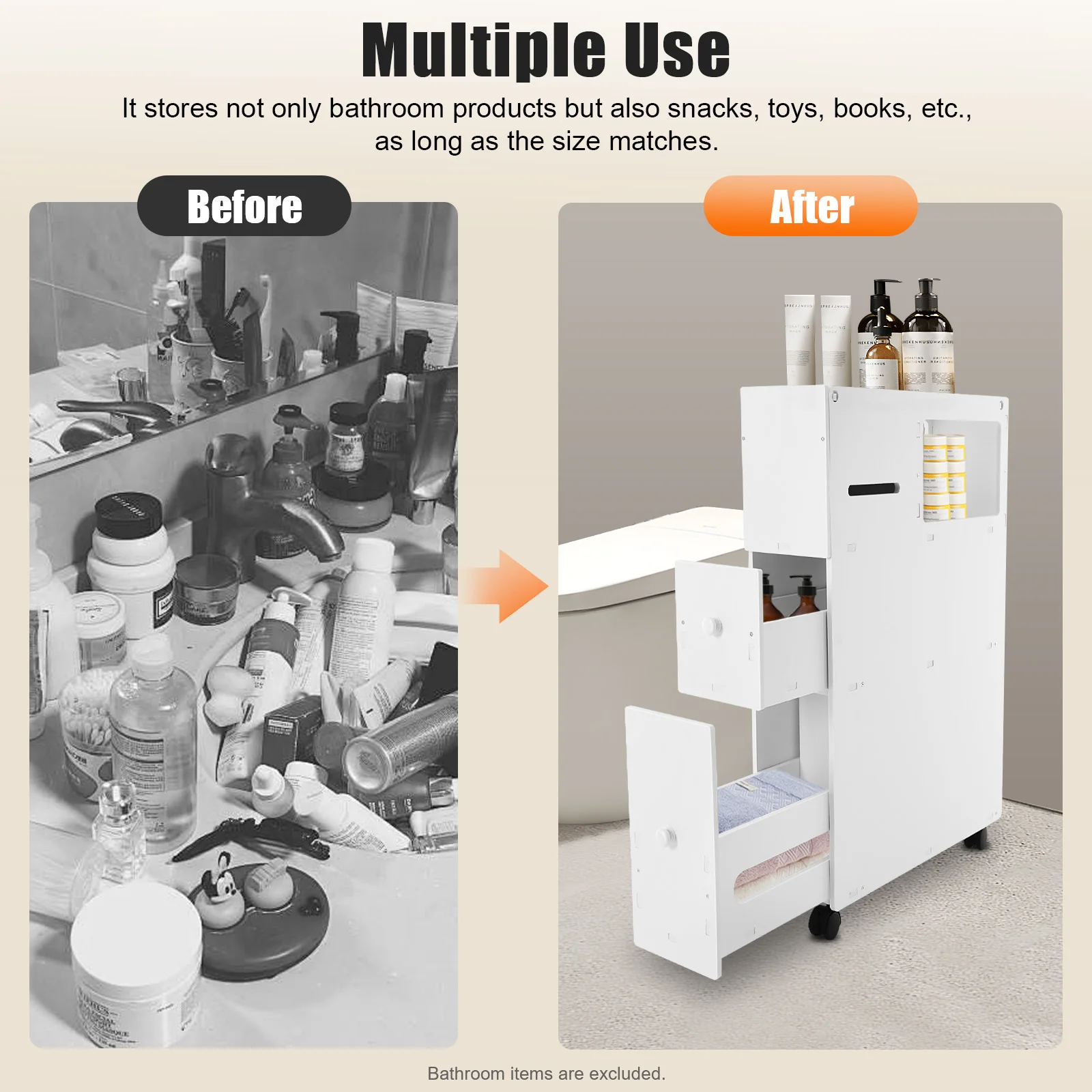 

Bathroom Narrow Storage Cabinet with Drawers White Load 110.23 lbs Bathroom Floor Organizer 20.47 * 6.38 * 29.53in