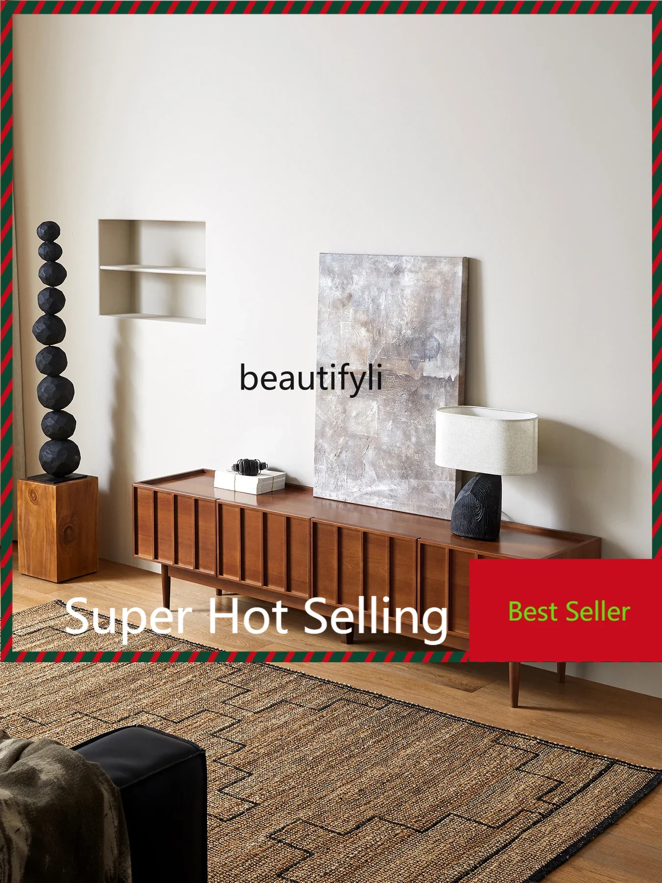 

M71 Solid Wood TV Cabinet Living Room Home Floor Cabinet Retro High Foot Cabinet Antique Style