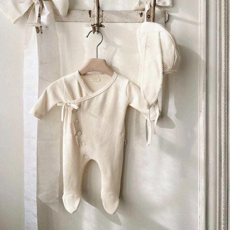 2026 Autumn New Baby Long Sleeve Foot Wrapped Romper Cotton Infant Boy Girl Solid Pantyhose Jumpsuit Newborn Clothes 0-24M