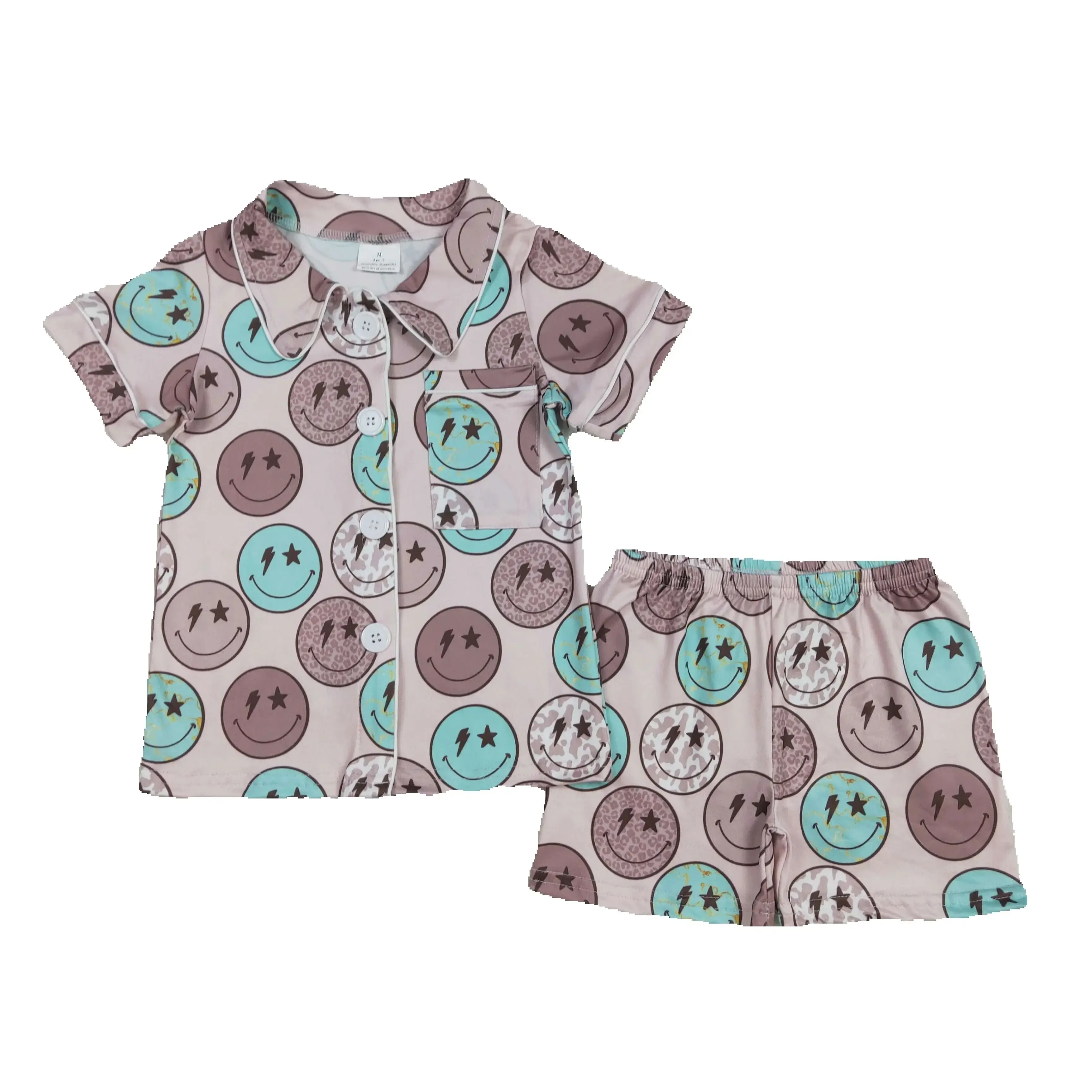 

GSSO1545 Baby Girls Blue Smile Buttons Shirts Shorts Pajamas Clothing Sets