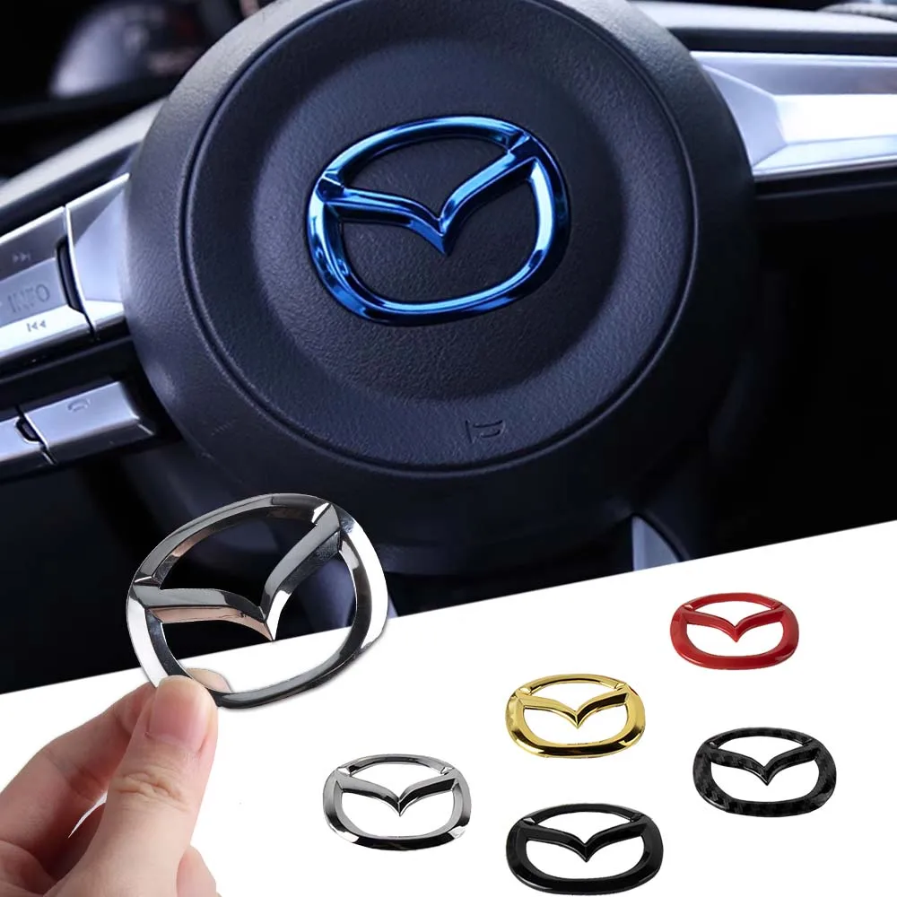 Car Steering Wheel Center Emblem Stickers Accessories For Mazda 3 Axela CX5 CX3 CX4 CX30 CX9 Atenza Demio RX7 RX-7 RX-8 626 MX-3