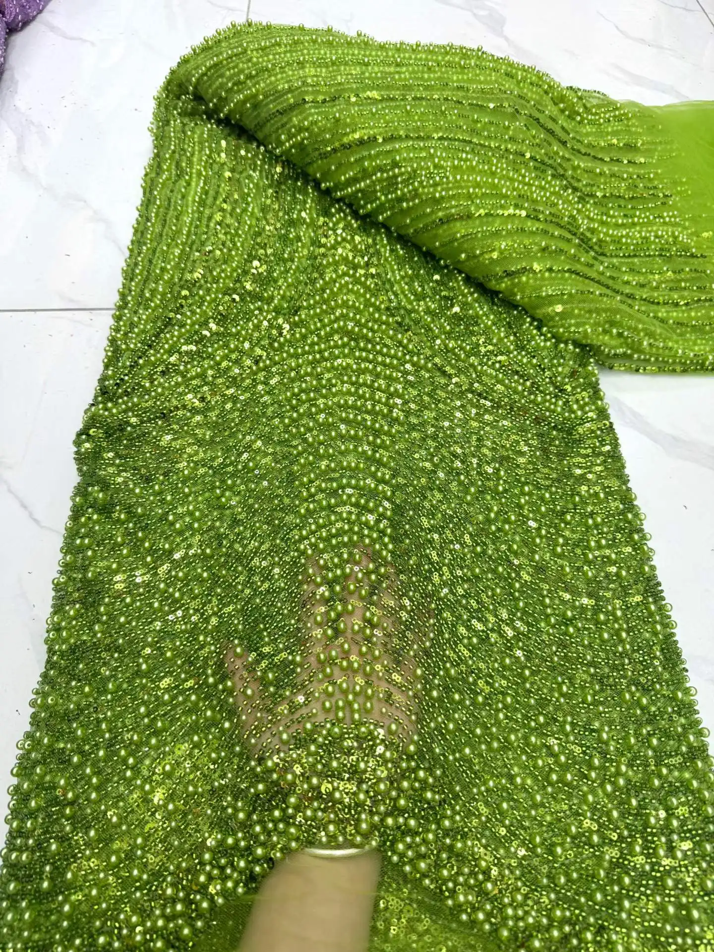 

Luxury French Beaded Sequins Lace Fabric 2026 High Quality 5 Yards Mesh Tulle African Lace Fabric Nigerian for Wedding Dress