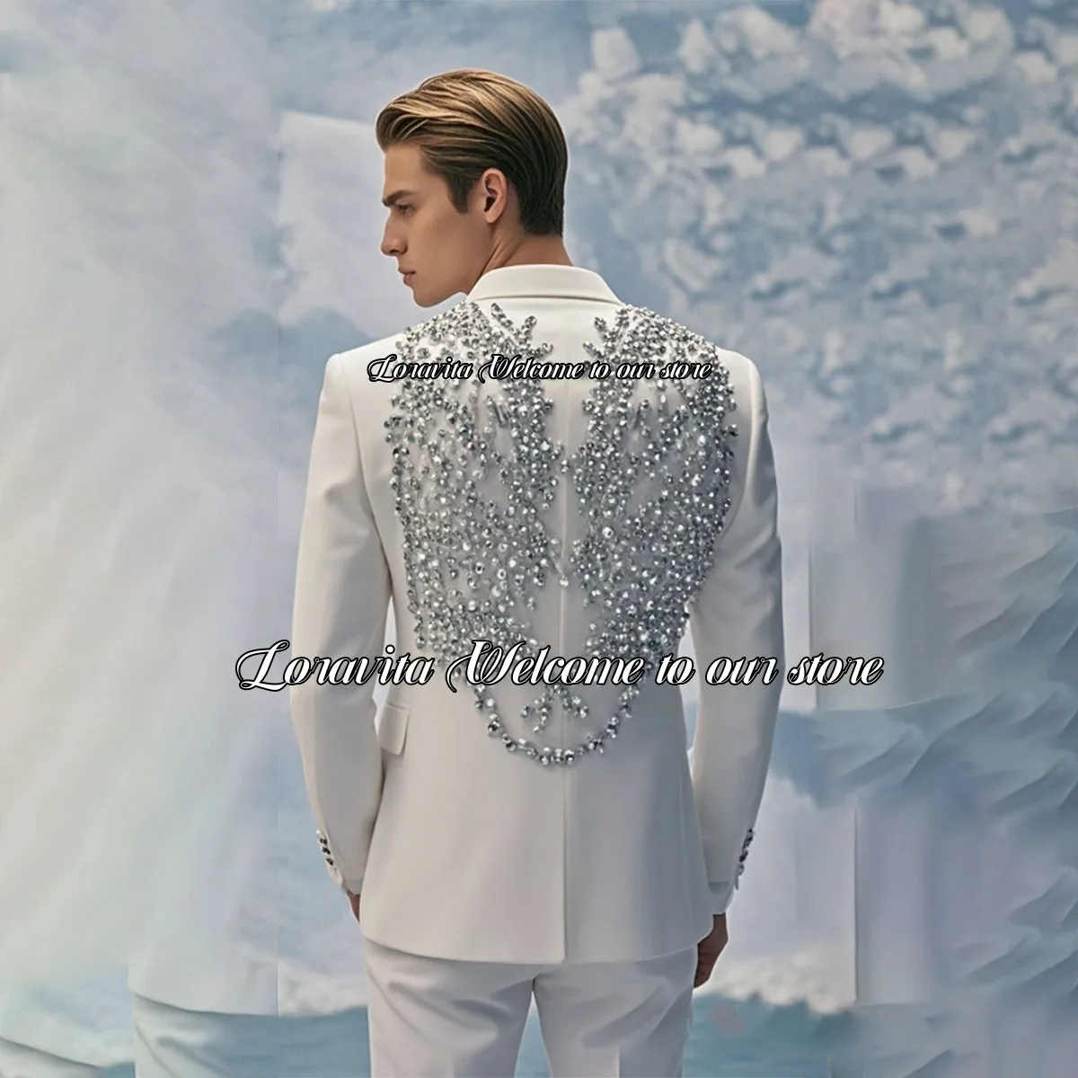 Luxury Shawl Lapel Wedding Groom Tuxedos Sparkly Beaded Crystals Men Suits 3 Pieces Sets Male Prom Blazers trajes para hombre