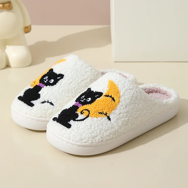 Cute Cartoon Moon Cats Pattern Slippers Women Casual Soft Sole Plush Lined Home Shoes Woman Non-slip Comfort Warm Winter Slipper image 5