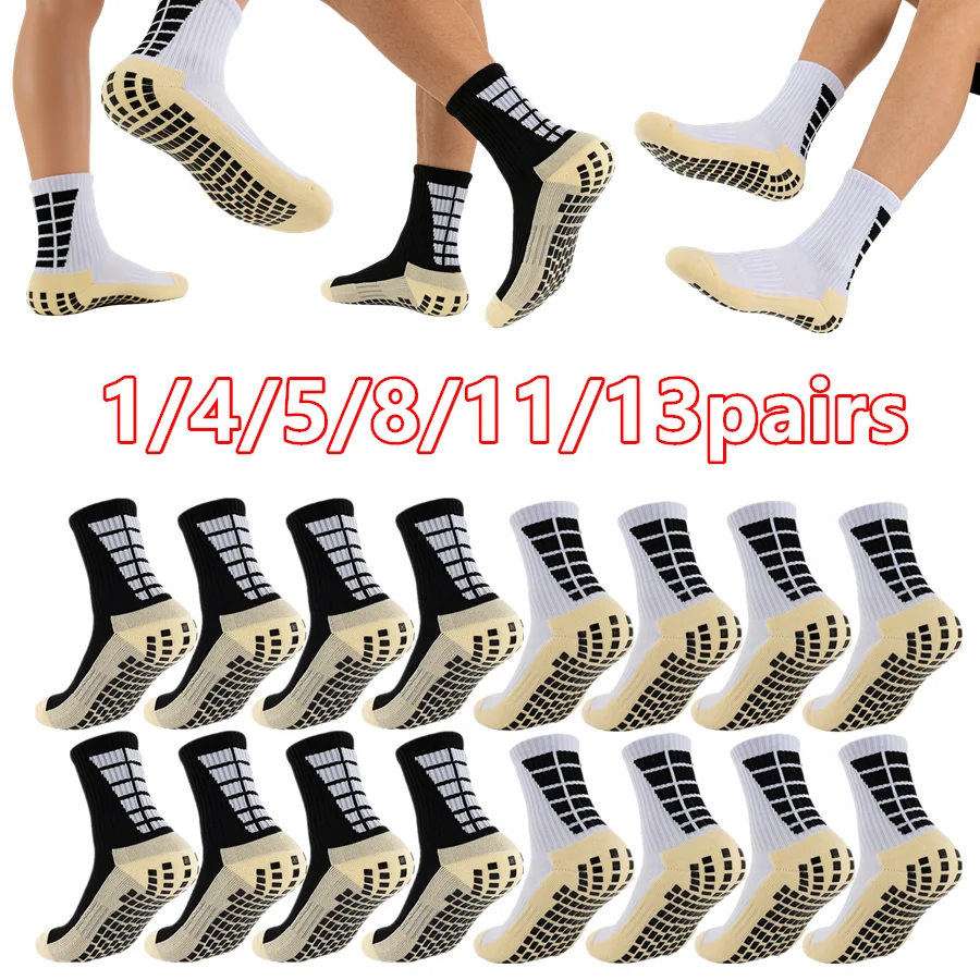 

1/4/5/8/11/13pairs Towel Bottom Non Slip Grip Socks Men Women Sport Soccer Socks