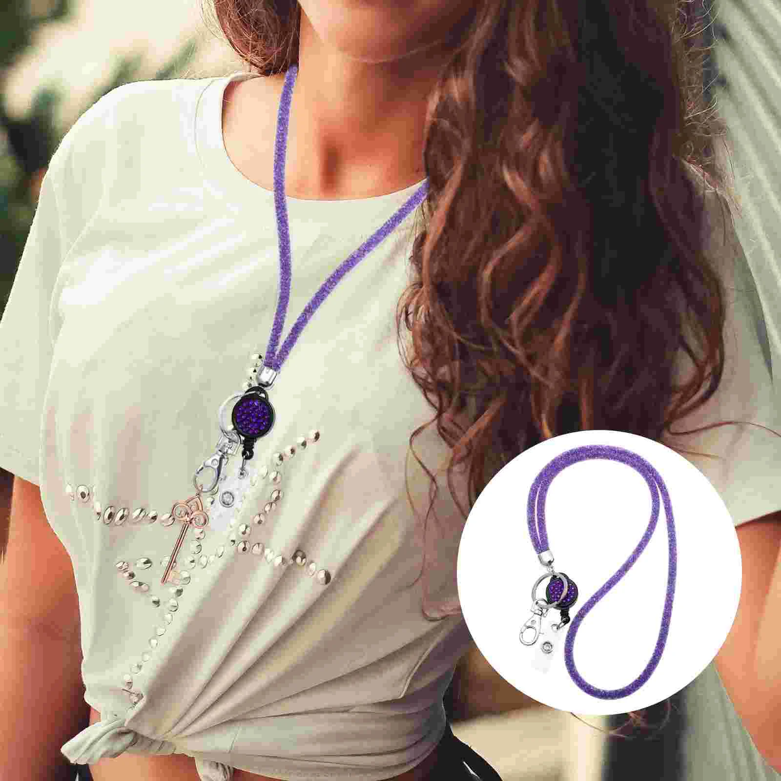 Necklace Lanyard Fishnet Rhinestone Phone Work Permit Card Wallet Keychain ID Lanyards for Men