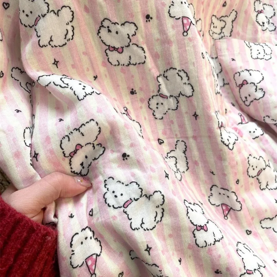 Cute Cartoon Dog Hello Kitty Pajamas Set for Women Girls Long Sleeve Sleepwear Home Clothescomfortable Loungewear Nightgown