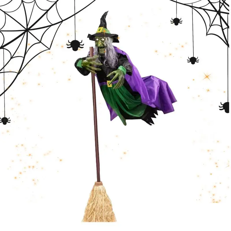 

6 FT Scary Witch Halloween Decorations Animatronic Halloween Props with Scary Sounds and Lights, Flying Witch Outdoor for Garden