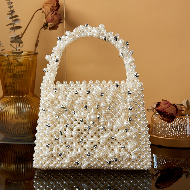 

New creative design Drop Pearl hand-woven dinner bag Creative Jewelry Storage bag Pearl Handbag Wedding party evening bag