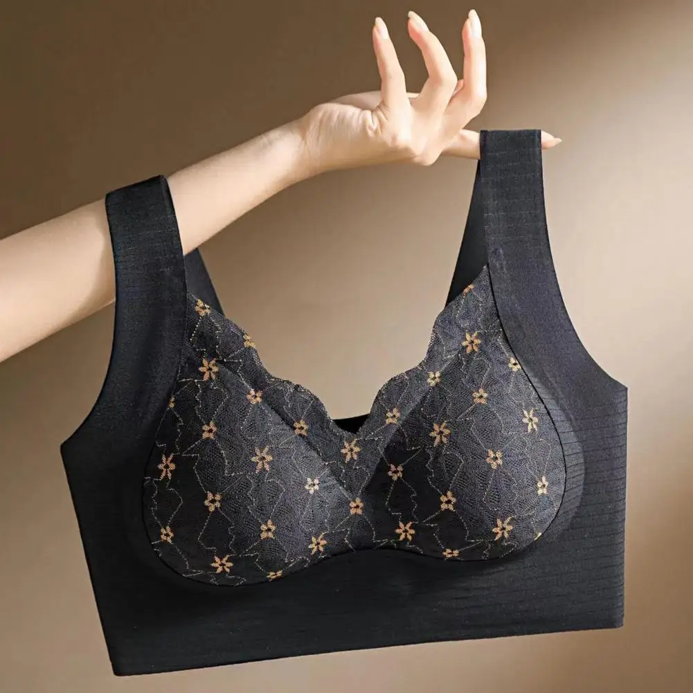 Full-cup Bra Floral Lace Print Shockproof Push-up Yoga Bra for Maximum Comfort Support Wire-free Push-up Bra