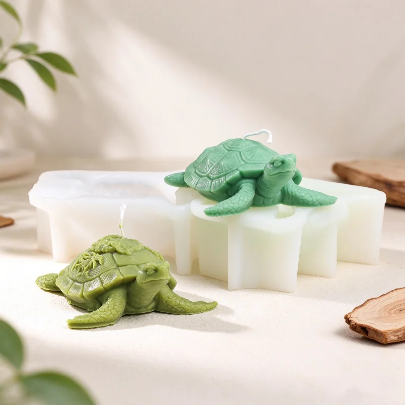 3D Turtle Silicone Candle Mold Sea Tortoise Epoxy Resin Soap Plaster Casting Mold Turtle Shell with Coconut Tree Design Home Dec