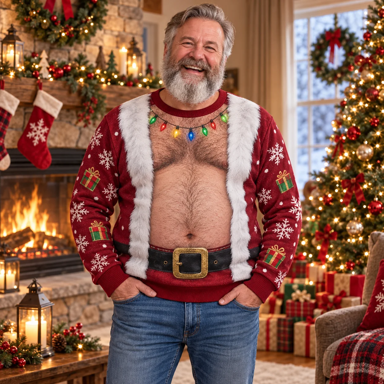 Santa Belly Illusion Hässlicher Weihnachtspullover für Herren, 3D-Druck, Polyester, Rundhals-Sweatshirt, lustiges Weihnachtskostüm, Pullover – Detail 8