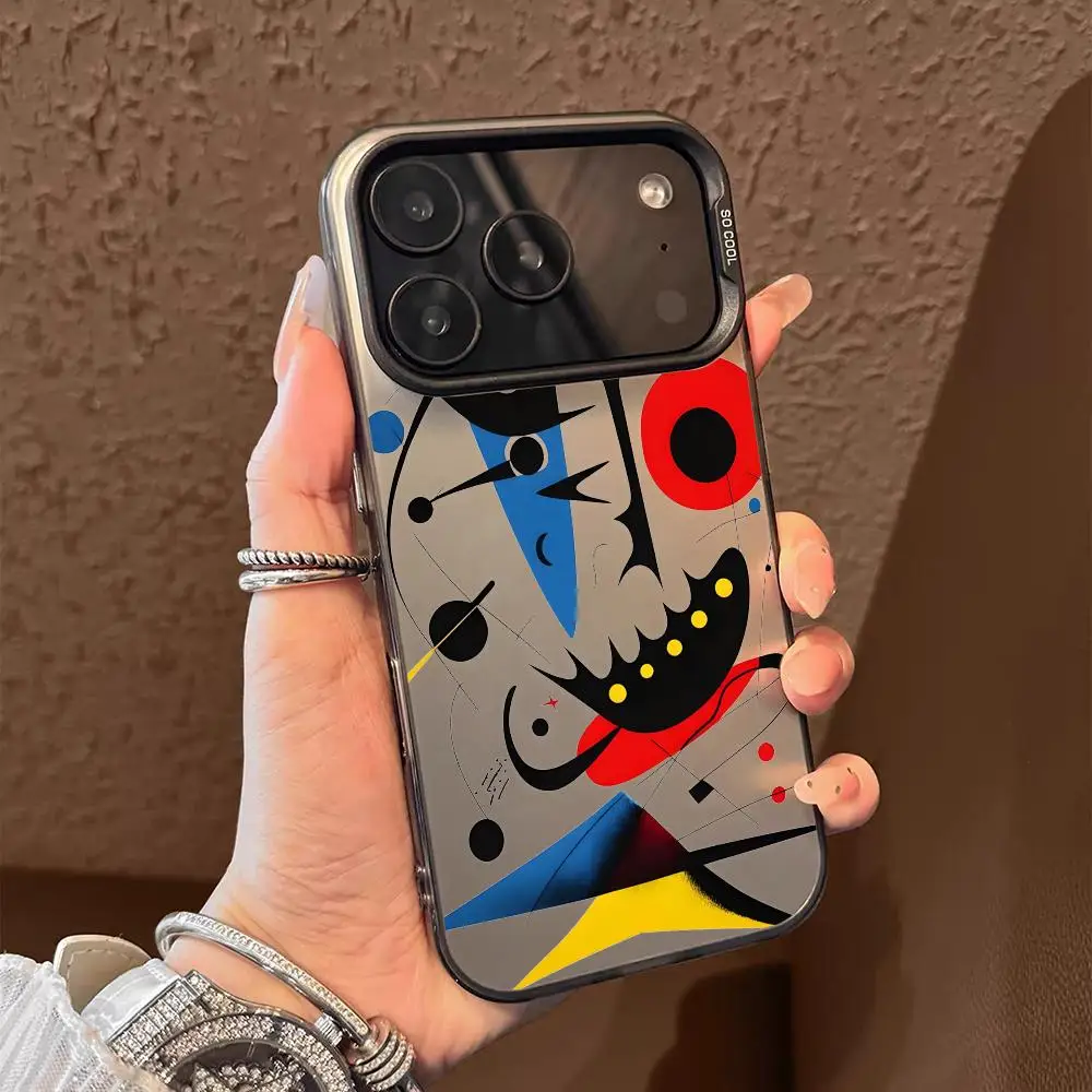 J-Joan M-Miro Art Custodia per telefono per iPhone 17 16 15 14 13 12 11 Pro Max Nero Viola Opaco Laser Metallico Aurora Funda