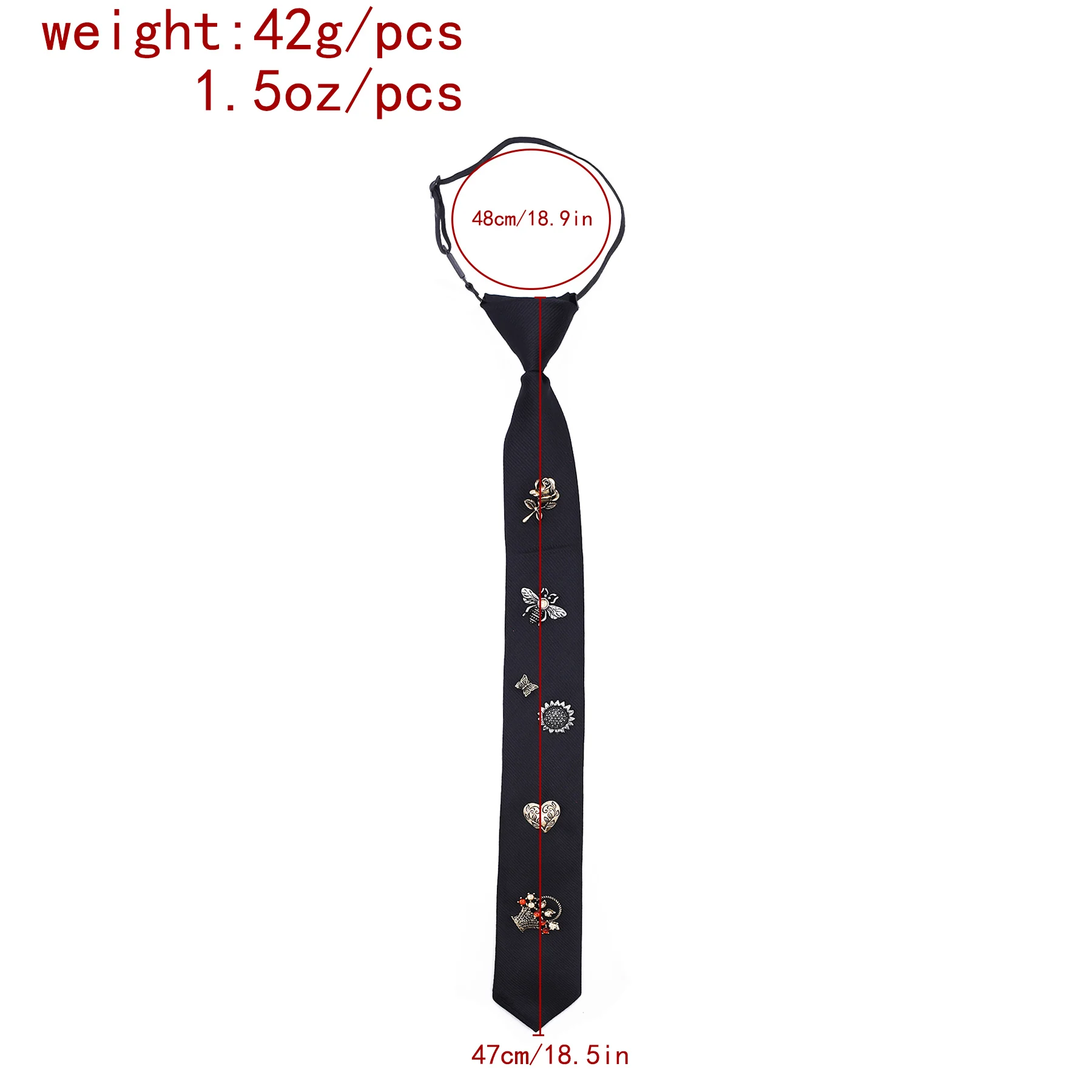 Sweet-cool style unisex tie decorated with alloy flower and insect charms. Great for preppy and commuter outfits, easy to match.