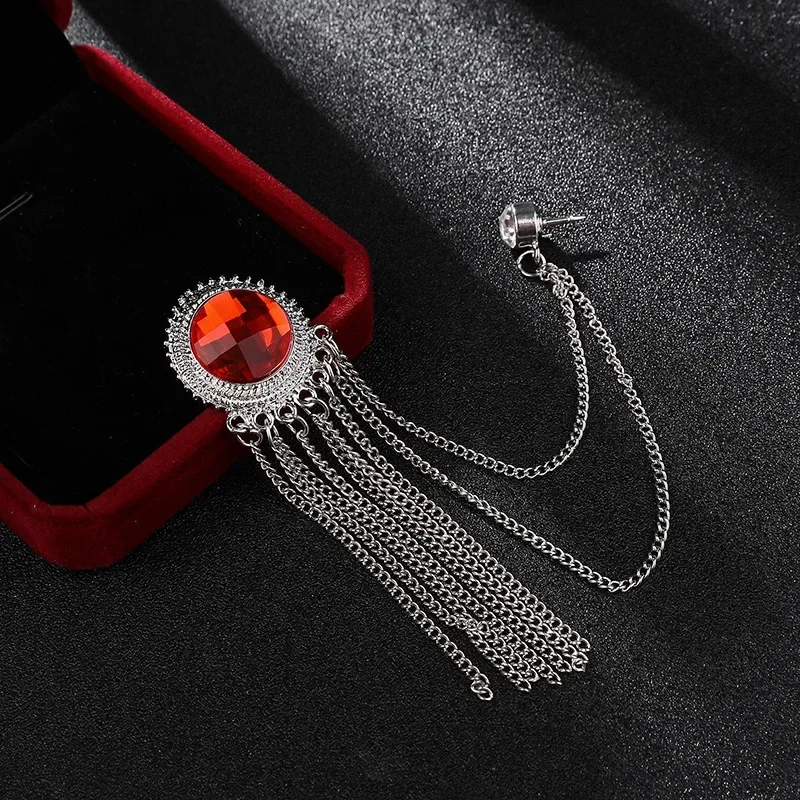 Metall-Strass-Kristall-Brosche-Set – Herren-Anstecknadel mit Hemdkragen und schwarzer Quaste, luxuriöse Corsage-Broschen, Schmuckzubehör – Detail 10