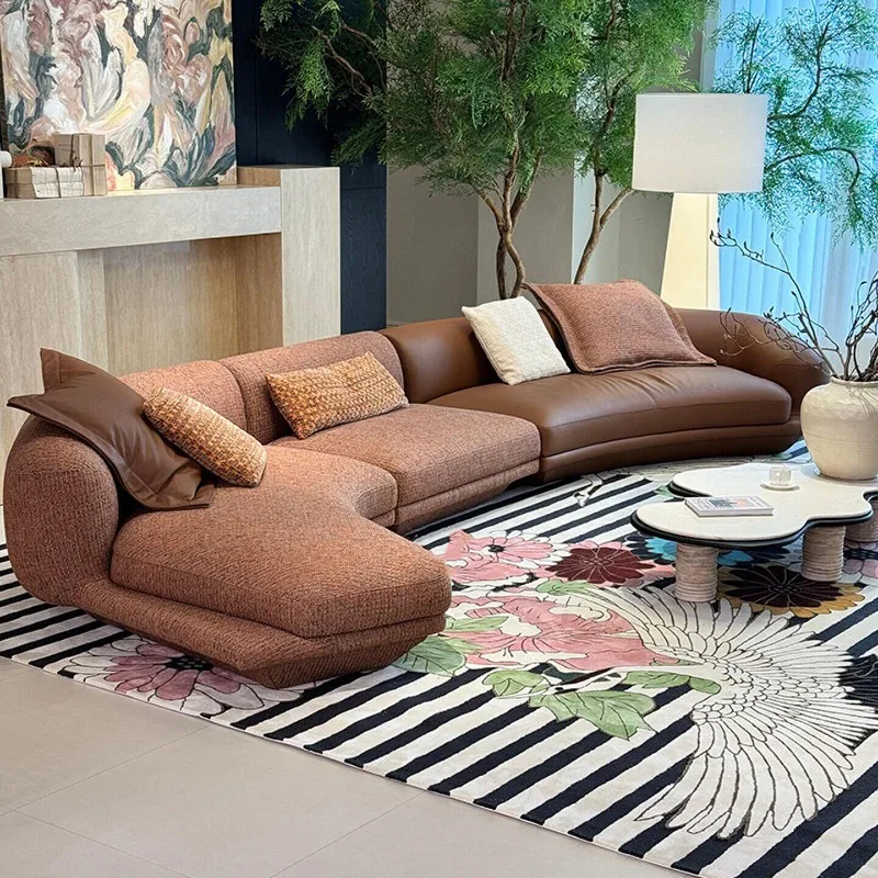 2026 new fabric sofa curved high-end villa special-shaped corner combination living room Internet celebrity sofa