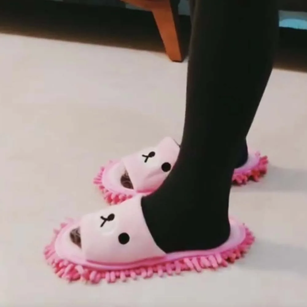 Creative Lazy Mopping Slippers Thickened Bear Detachable Cotton Shoes Props Soft Microfiber Slippers Mopping Winter