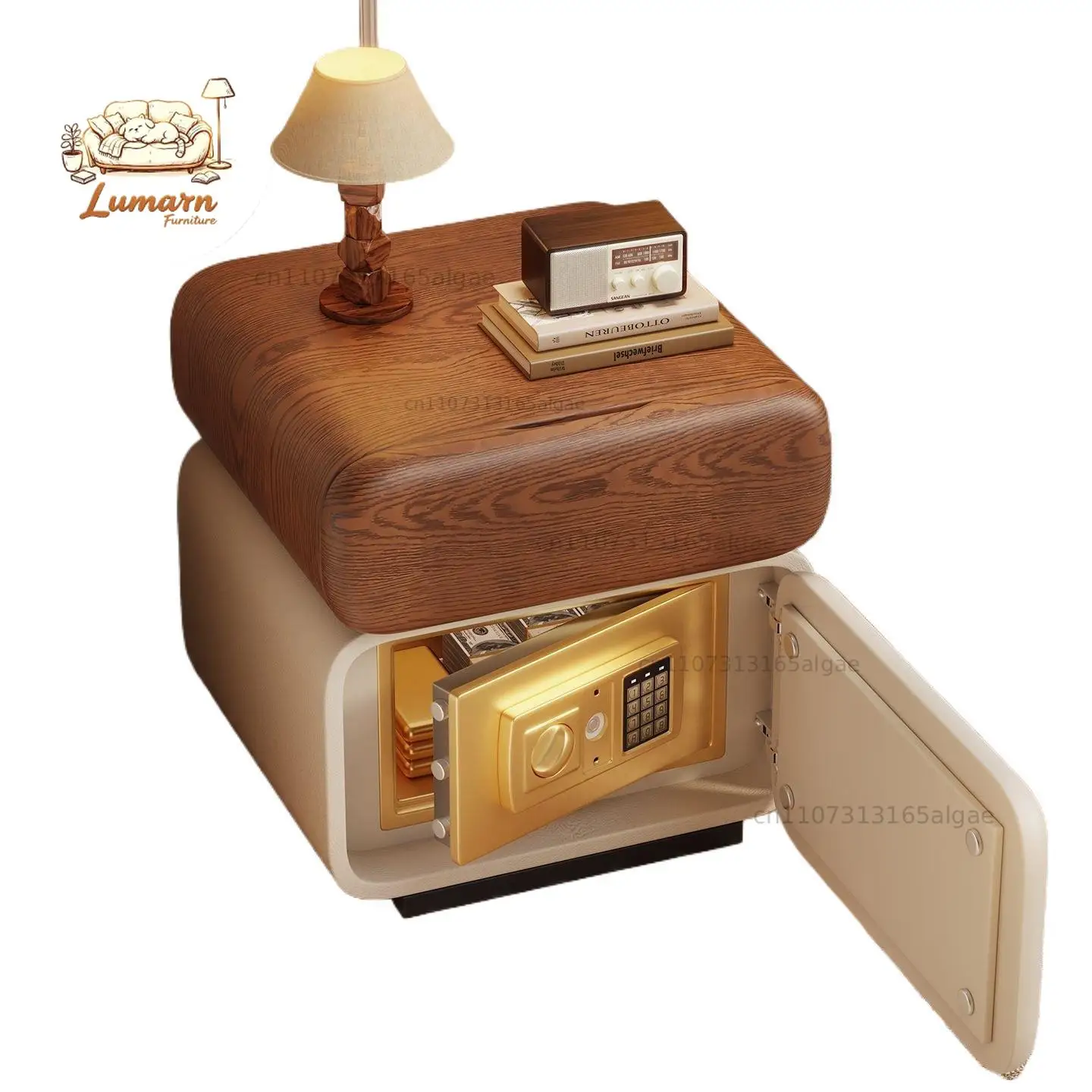 Bedside table, safe, integrated smart lock, solid wood locker