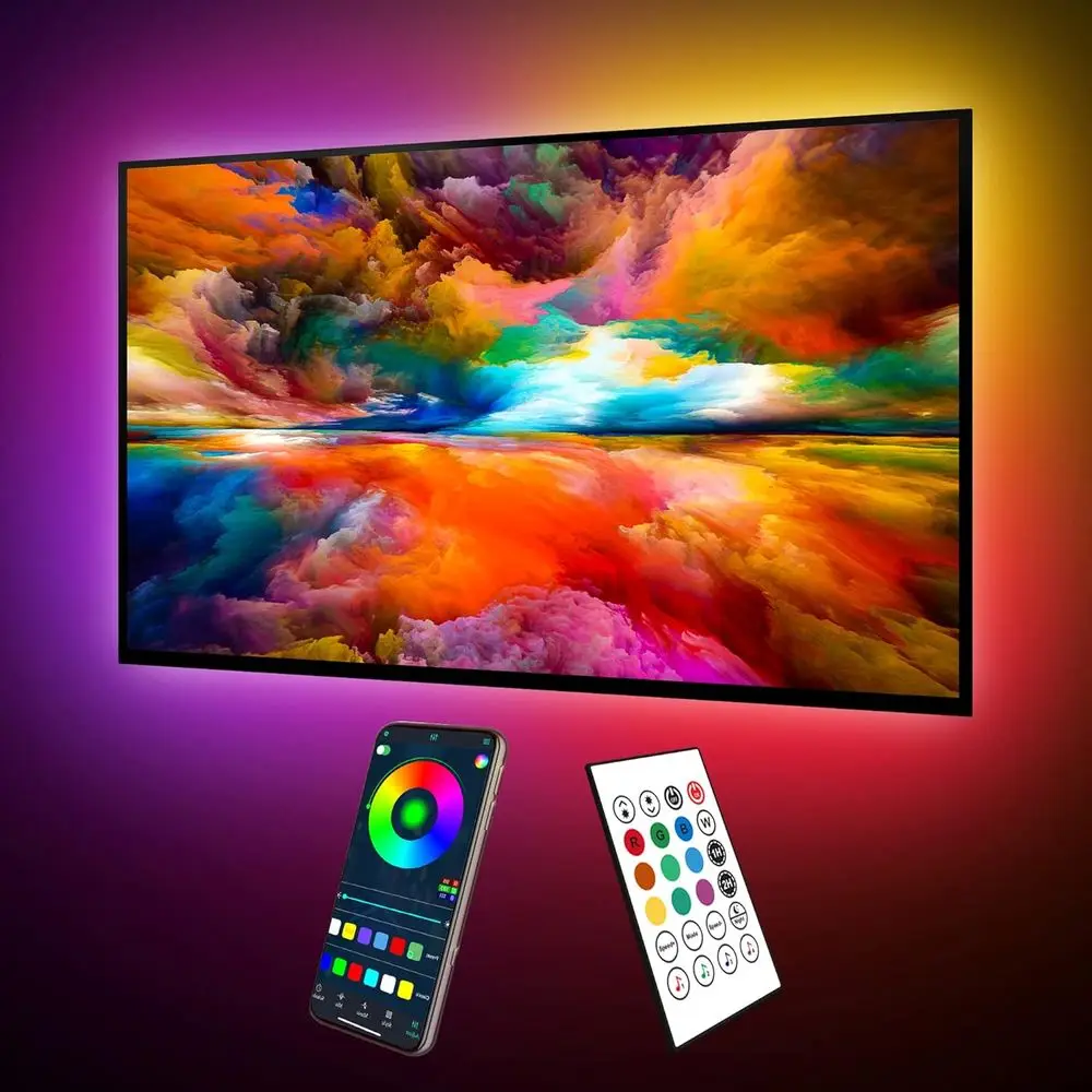 75-85in LED TV Backlight Kit, USB Powered with Remote & App Control, Music Sync, Bias Lighting for TV Room Decor