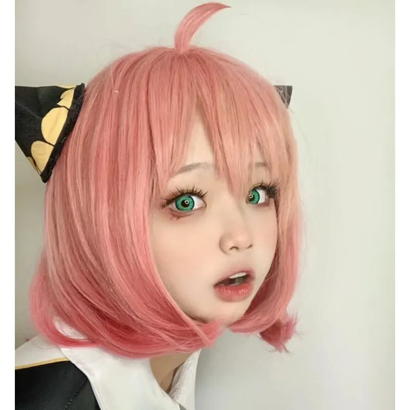 Espião × família modelagem de papel estudante cabeça anime personagem anya forger cos bob corte de cabelo festa mulher vestir-se headwear peruca de cabelo curto