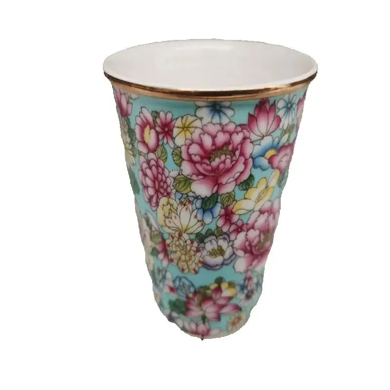 

Blue background pink chrysanthemum patterned coffee cup,Chinese Old Porcelain cup