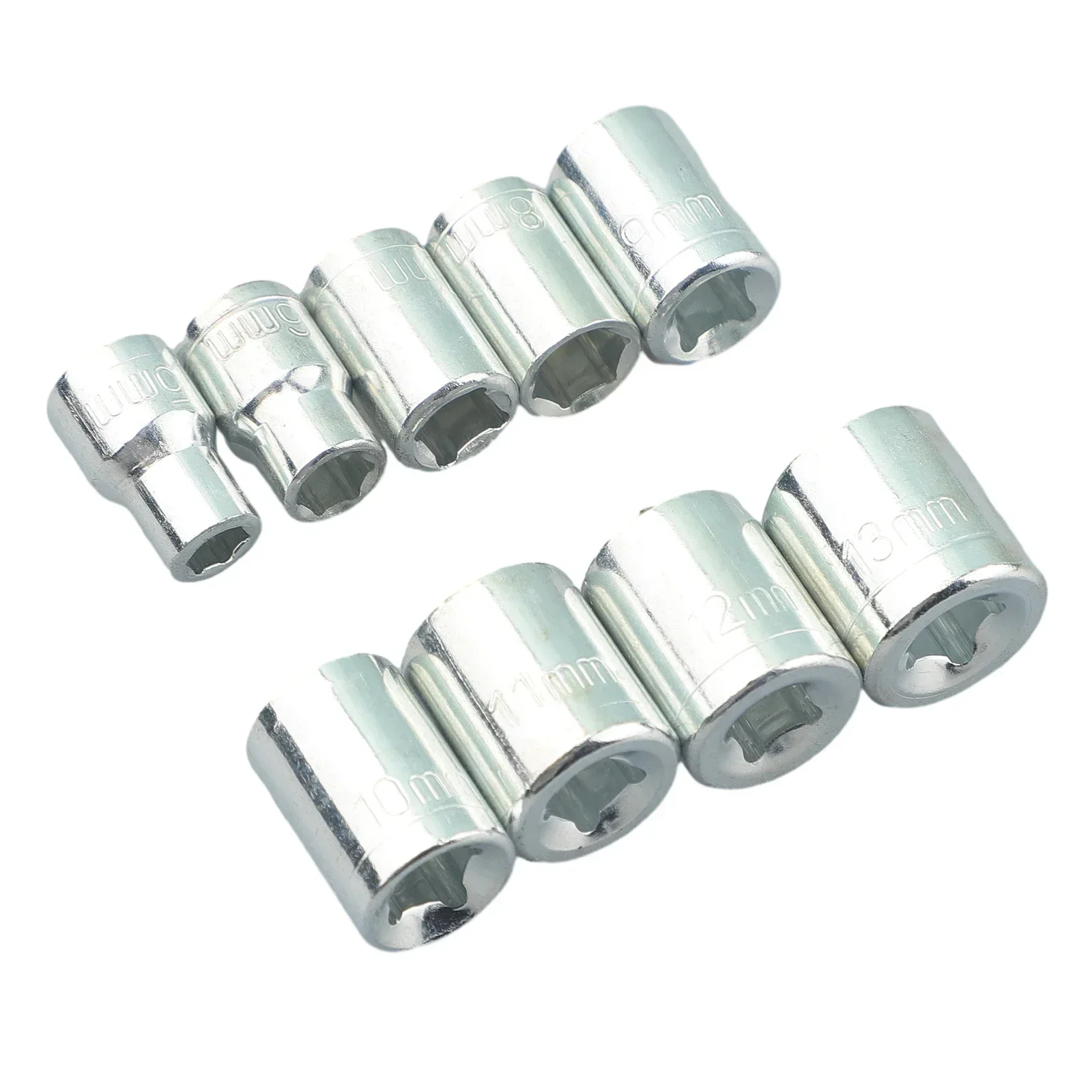 9pcs 1/4 Inch Drive 5-13mm Hex Bit Metric Socket Wrench Head Set Sleeve Wrench Adapter Auto Repair Hand Tool Nut Removal Tools