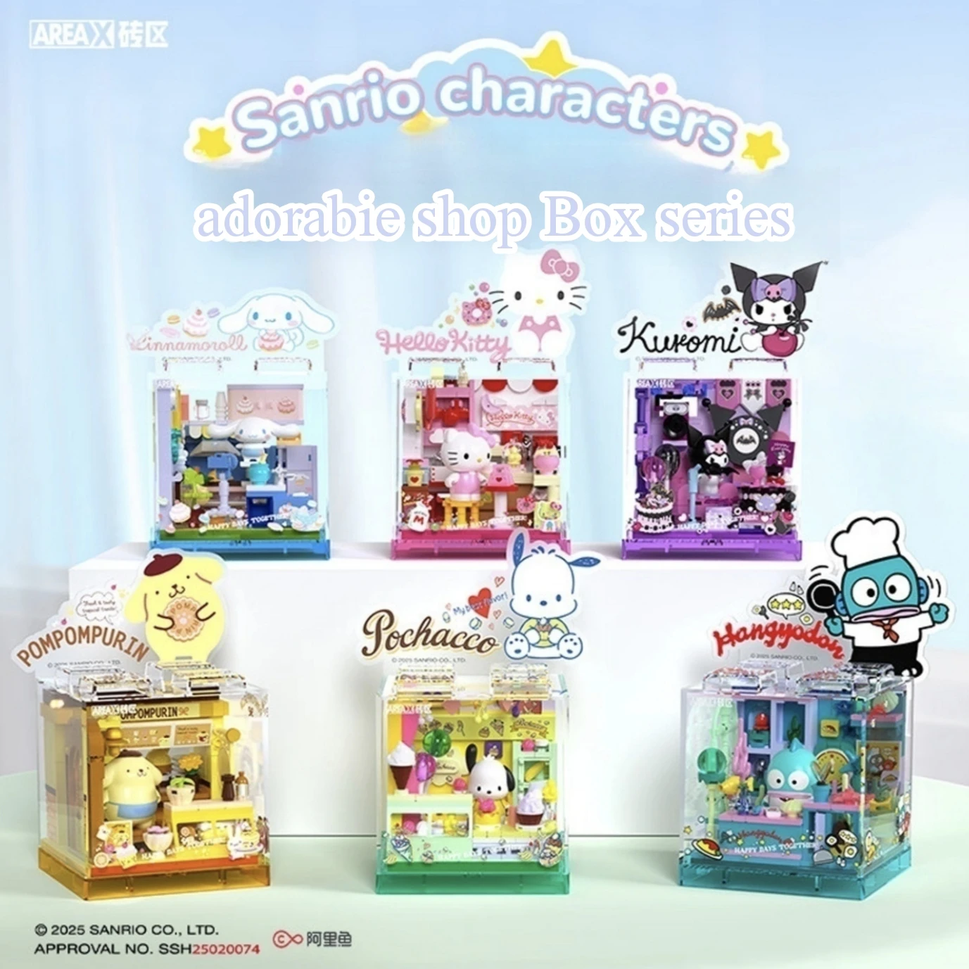 

Мини-шоп-набор строительных блоков Sanrio AREA-X с глухой коробкой Kuromi Cinnamoroll Hangyodon Kawaii Bricks для девочек, подарок на день рождения для фанатов