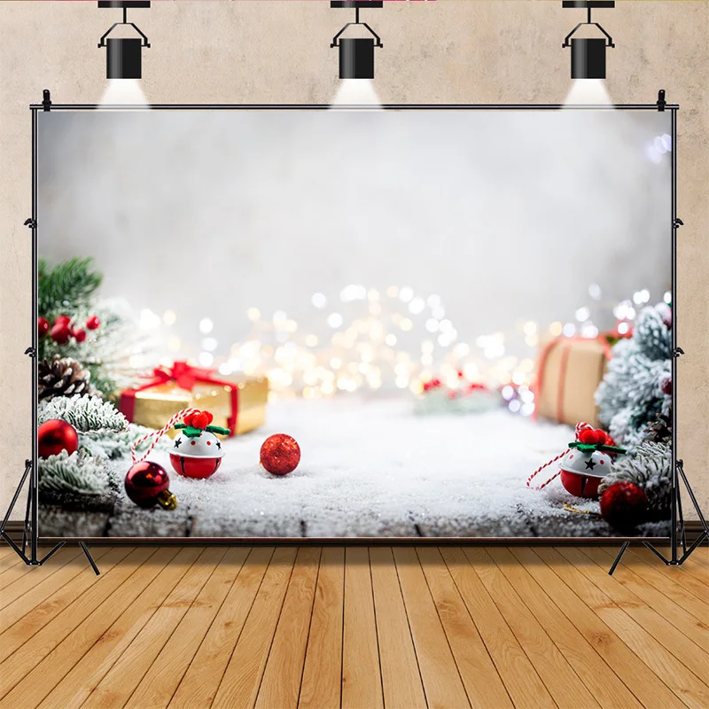 

Vinyl Christmas Day Photography Backdrops Living Room Indoor Ornament Green Door Wreath Photo Studio Background Props QS-42