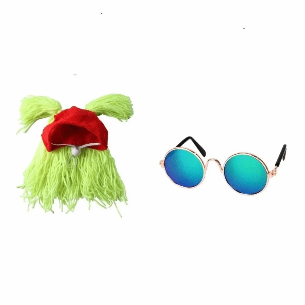

Rock Roll Style Pet Leaky Ear Cap Wig Cap Decorative Pet Cosplay Headwear Retro Round Glasses Cat Sunglasses Cosplay Events