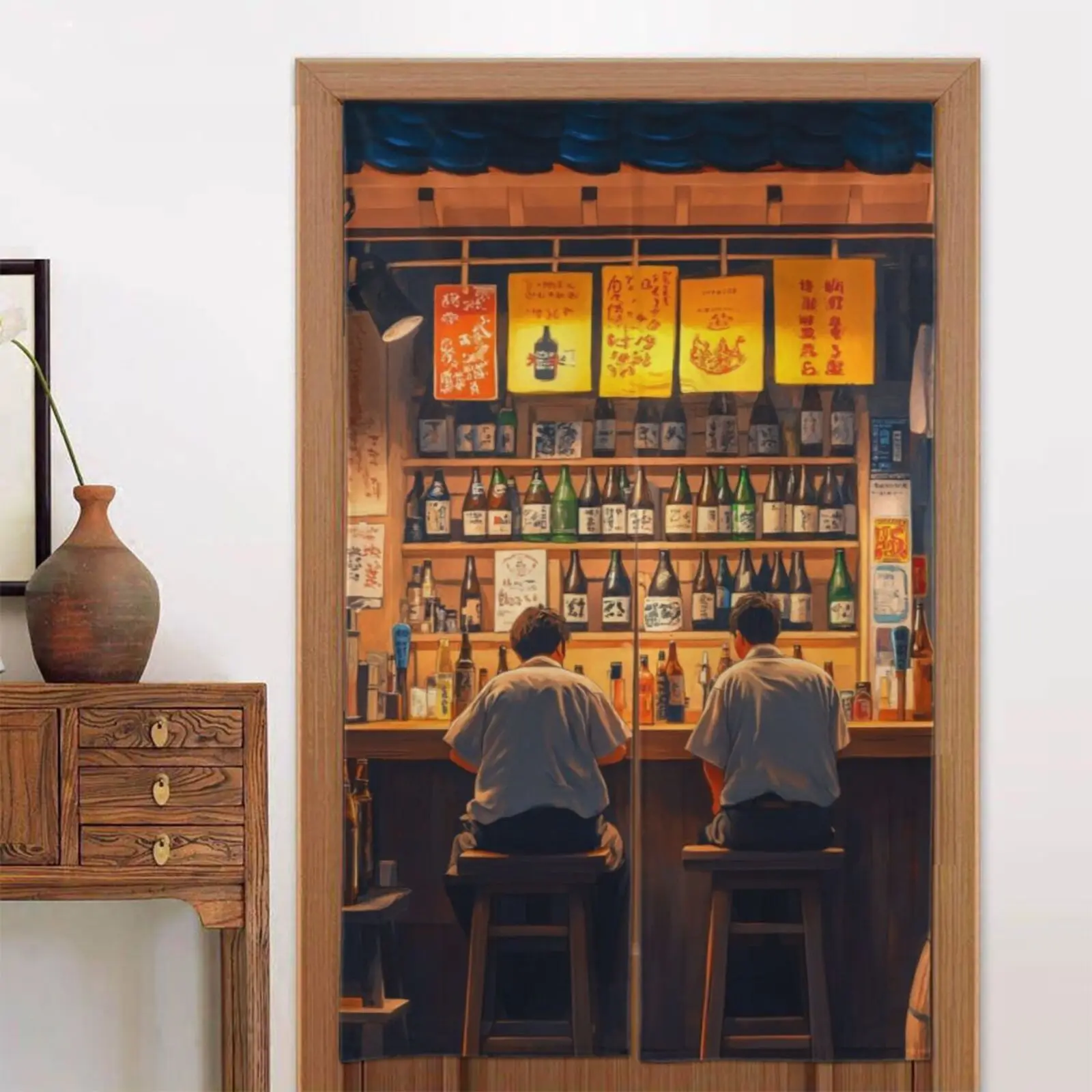 

japanese izakaya bar scene noren door curtain warm atmosphere linen half panel kitchen dining room decor Suitable for allseasons
