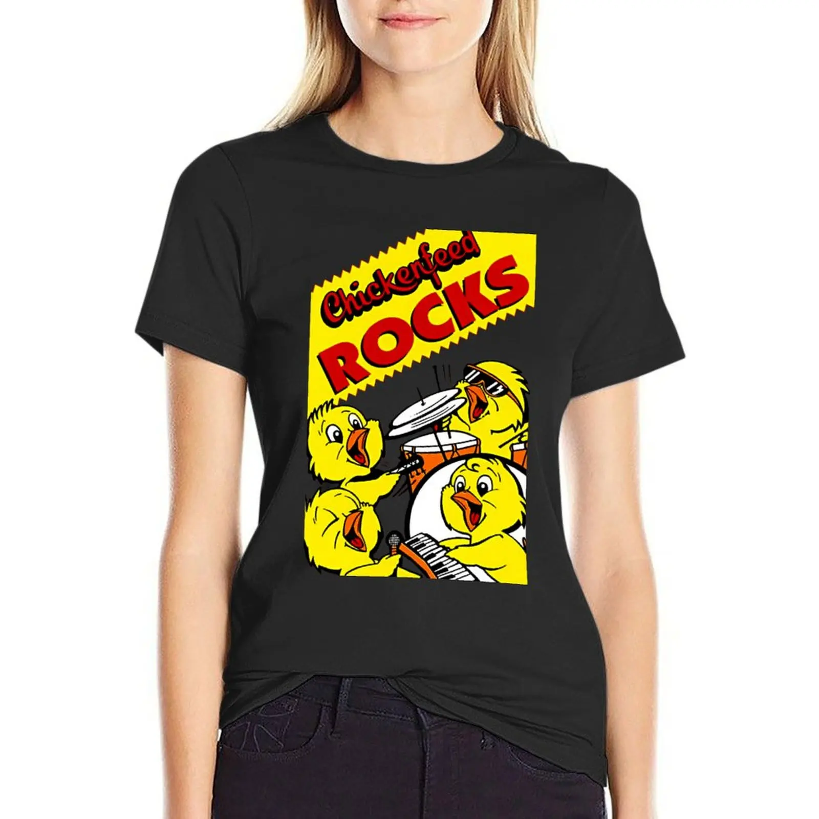 Chickenfeed Rocks T-Shirt plus sizes summer tops vintage graphics western t shirts for Women