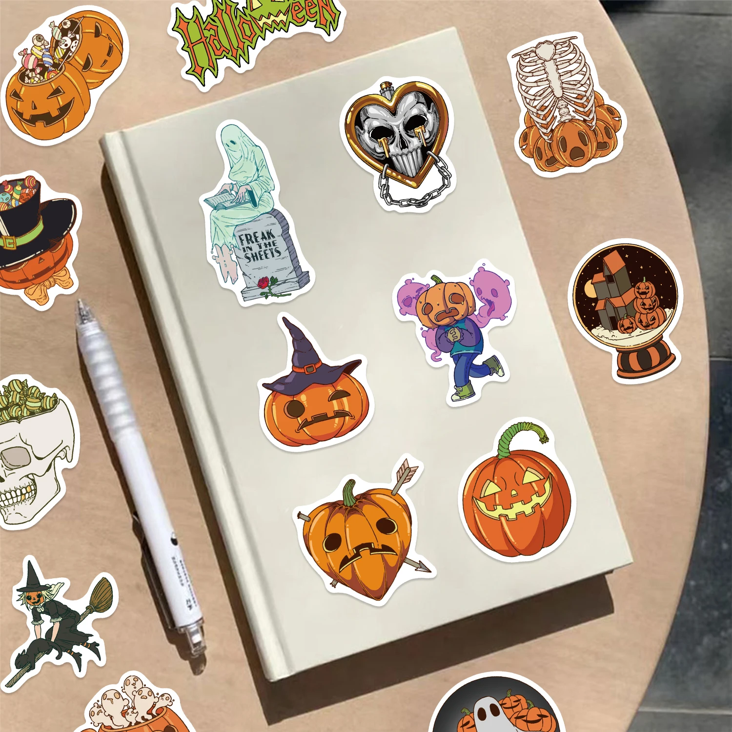 50PCS Horror Gothic Halloween Waterproof Stickers Skateboard Bottle Skeleton Ghost Decals for Motorcycle Laptop PVC Sticker