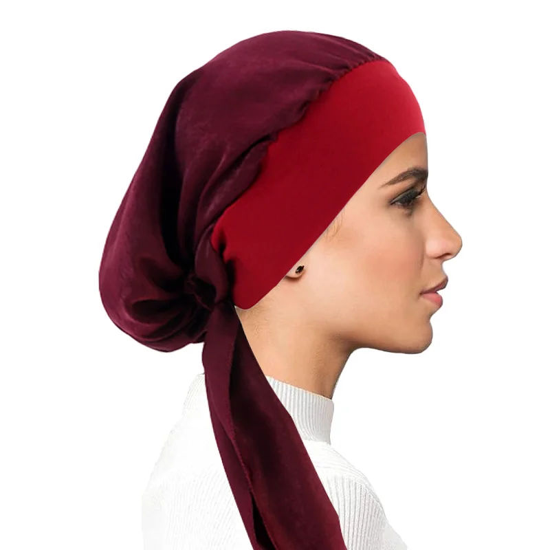 New Women Muslim Hijab Cancer Chemo Cap Turban Beanie Islamic Head Wrap Long Tail Ruffle Pre-tied Bandana Tichel Headwear