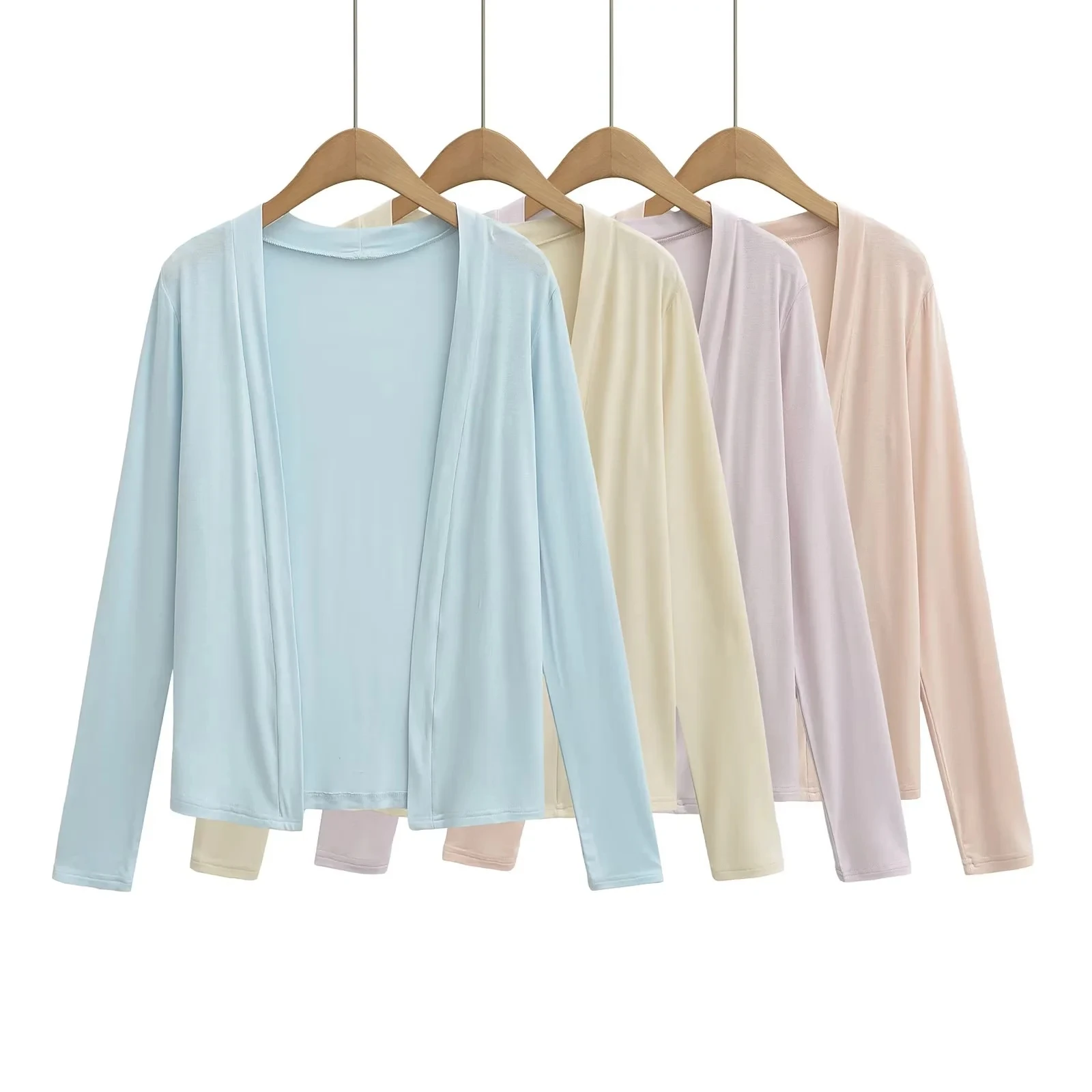 

Blue Long Sve Open Cardigan Jaet Women's Autumn Outfit Set with Chest Pad Tube Top Vest Top Two Piece Set Sweet Sle