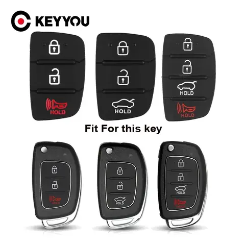 KEYYOU 3/4 버튼 실리콘 패드 원격 제어 키 현대 i10 i20 i30 ix20 ix35 Elantra 및 KIA Carens Ceed Picanto Sorento