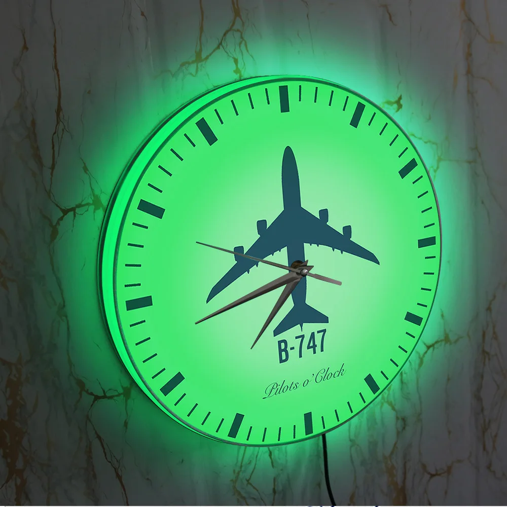 Boeing 747 Passenger Airplane Modern Design LED Lighted Wall Clock Pilot Home Decor Aircraft Plane Wall Watch Night Light Clock