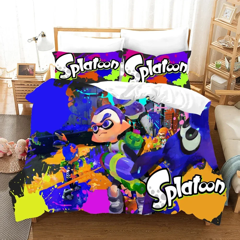 3D Print Anime Game Splatoon Bedding Set Duvet Cover Bed Set Quilt Cover Pillowcase Comforter king Queen Size Boys Adult