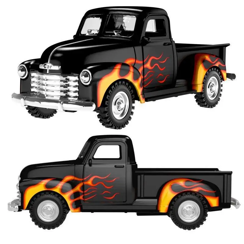 Jouet de voiture de Simulation pour enfants, pick-up de flamme, classique, alliage inertiel, modèle de voiture à retirer, ornement, 1:36