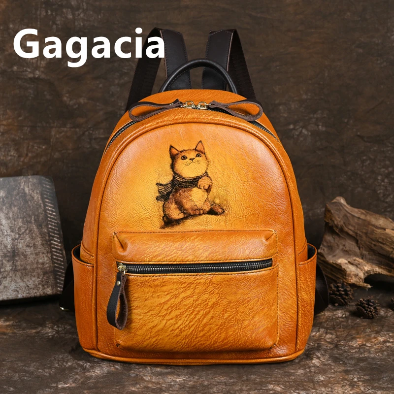 GAGACIA 2024 Cowhide Large Capacity Travel Bag New Retro Backpacks For Women Bag Designer Genuine Leather Luxury Girls Schoolbag