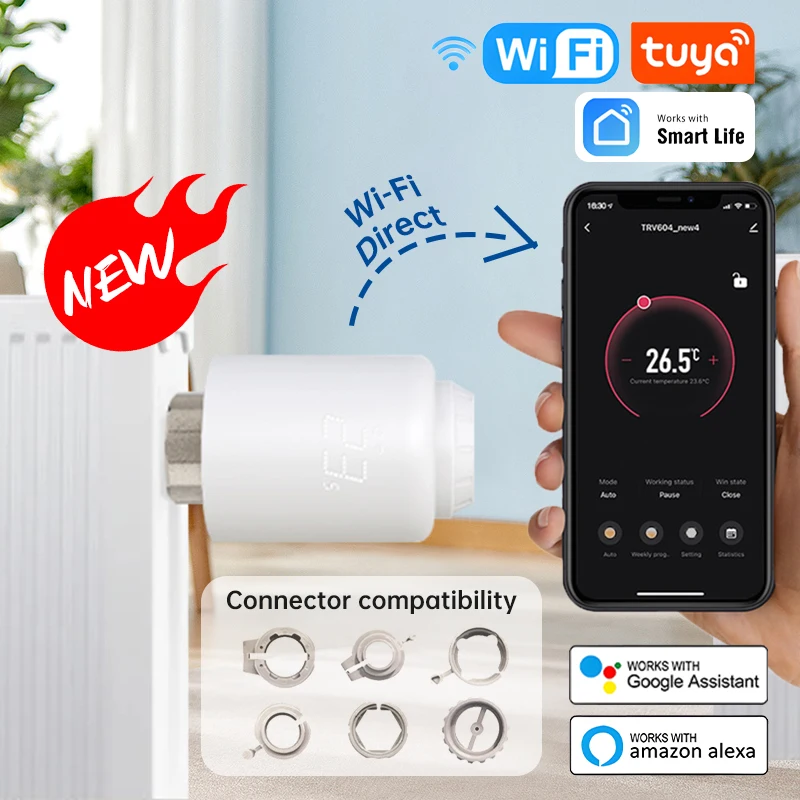 

Умный термостат для радиатора Tuya TRV ZigBee/Wifi, программируемый термостатический привод, пульт дистанционного управления нагревом Alexa Google