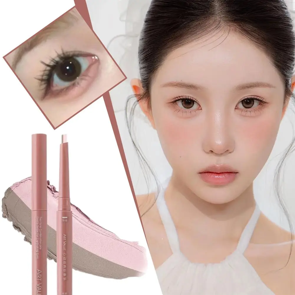 Dubbele Kleur Oogmake-up Pen 2-in-1 Markeerstift Poeder Gereedschap Zijderups Verbeteren Natuurlijke Oogmake-up Bruin uiterlijk Liggende Pen X3Q0