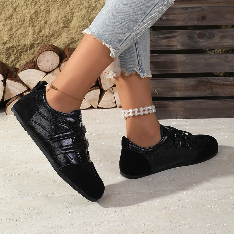 2025 primavera outono nova mulher plana mary jane tênis-velcro casual estilo coreano camurça sapatos de couro moda único sapatos