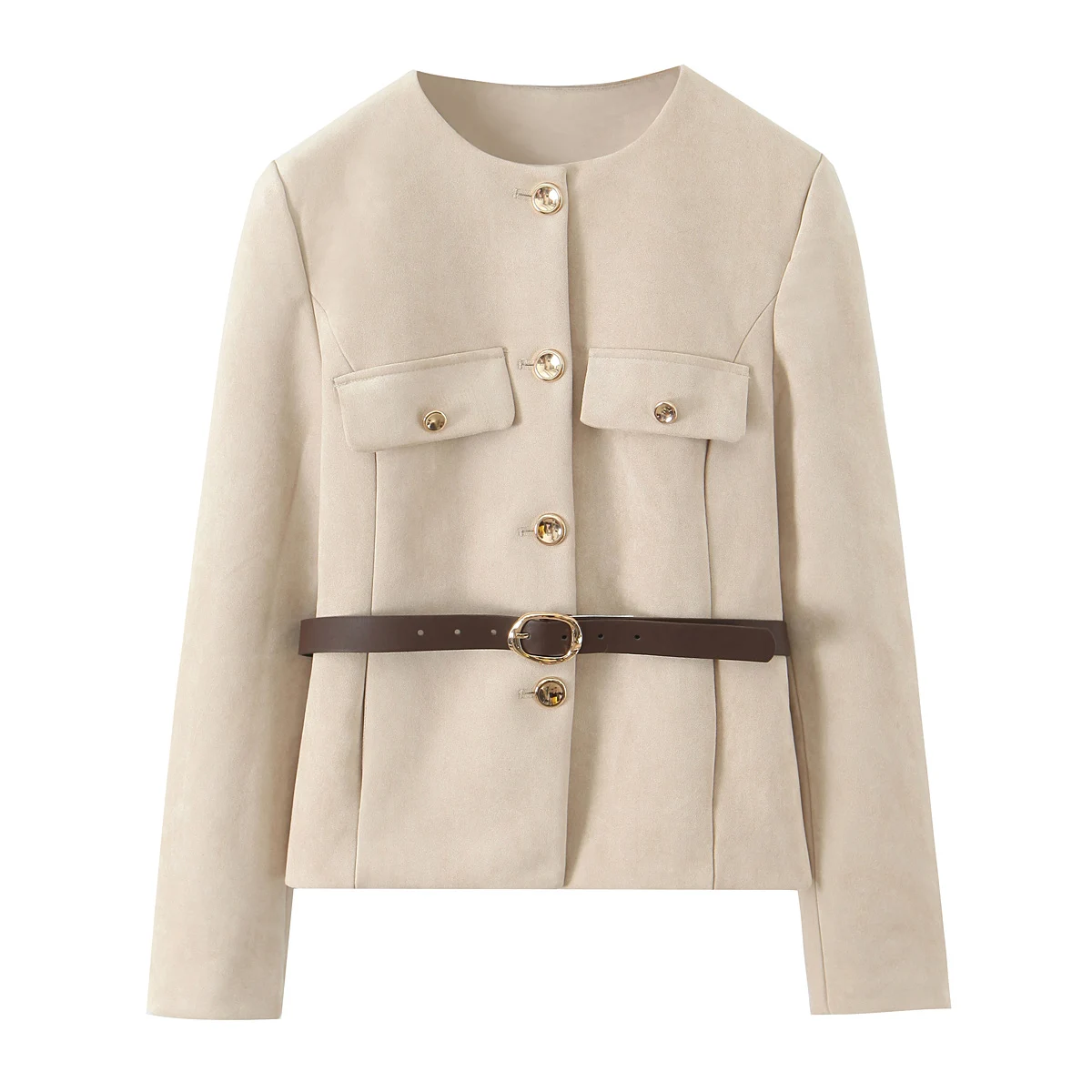 Chaqueta de mujer abrigo con cinturón Otoño Invierno mujer manga larga Casual de un solo pecho elegante chaqueta de oficina prendas de vestir exteriores para mujer